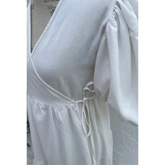 Nasty Gal Collection Womens Cotton Puff Sleeve Wrap Midi Dress White Sz 4 - Picture 3 of 9